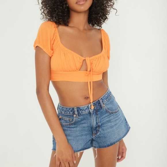 BNWT Garage XS Ava Tie Front Orange Short Sleeve Crop Top summer Sexy Y2k Casual - Picture 2 of 9